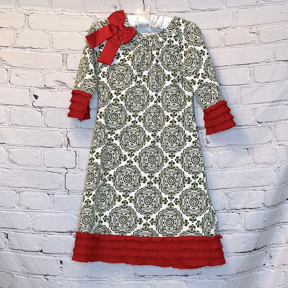 Counting Daisies Red & Green Christmas Dress Size 7 Excellent Condition
